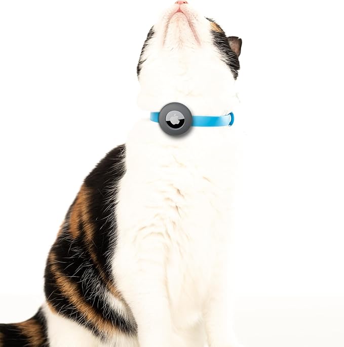 Cat Collar with Airtag Holder - Soft, Comfortable, and Lightweight Breakaway Collar with Air Tag GPS Tracker Holder for Outdoor Cats and Sensitive Skin Kittens by Nuvuq (6 ⅞" to 10 ¼", Blue)