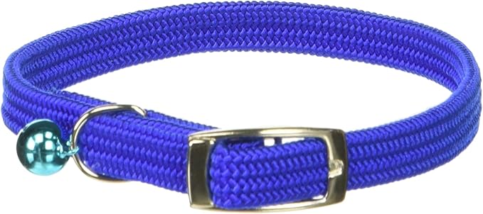 Kool Kat Elastic Cat Safety Collar with Bell, Blue, 12"