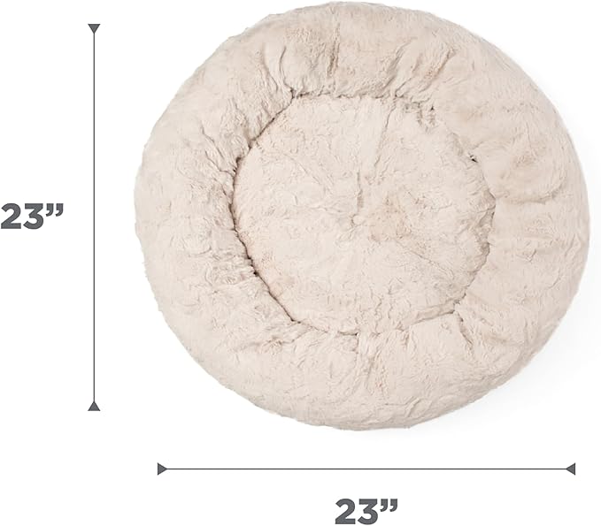 Best Friends by Sheri Original Calming Donut Dog and Cat Bed, Lux Faux Fur, Oyster, (23in x 23in) - Anxiety Relief for Pets Up to 25 lbs