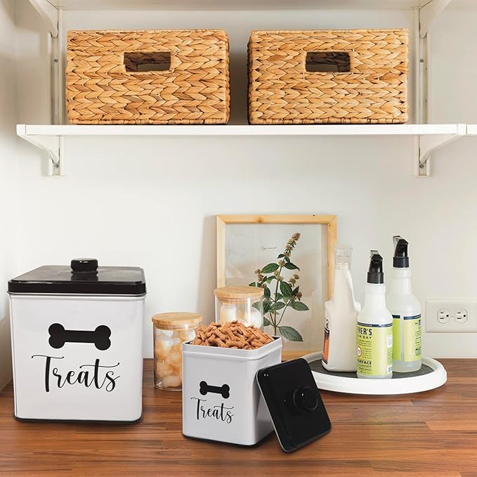 2pc Set Square Storage Dog Tin Container for Treats, Food, Storage, Supplies, Toys (Treats)