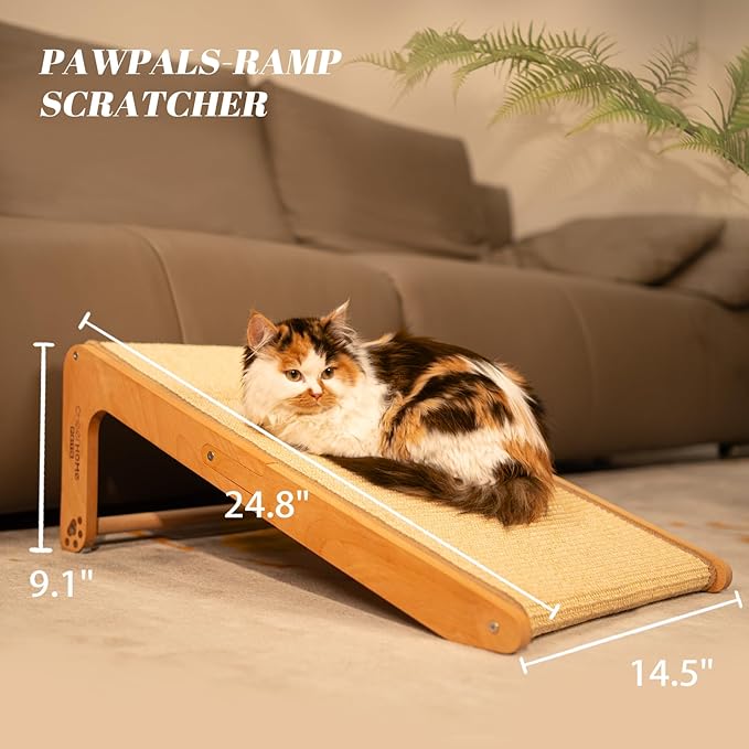 CHEERHOME PETS Sisal Cat Scratcher Ramp for Indoor Cats, 24.8" L Shape Scratching Post Climbing Vertical Cat Scratch Pad, Solid Wooden Cat Furniture(Medium)