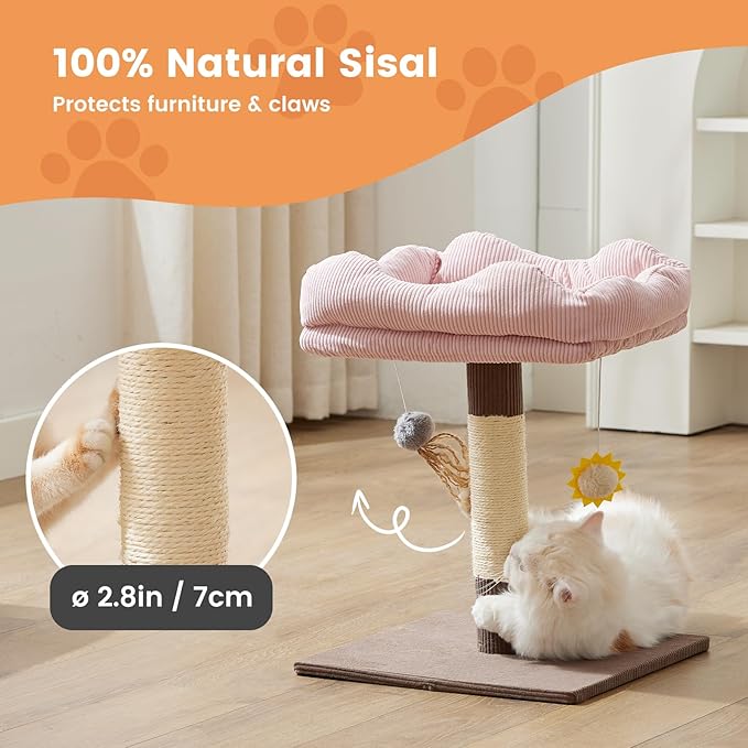 Gardner Pet 20" Cat Tree Corduroy, Solid Wood Small Cat Tree, Removable Cat Bed, Sisal Scratching Post & Hanging Toys, Stable Modern Cat Tower for Kittens & Indoor Cats (Brown, Square-Corduroy)