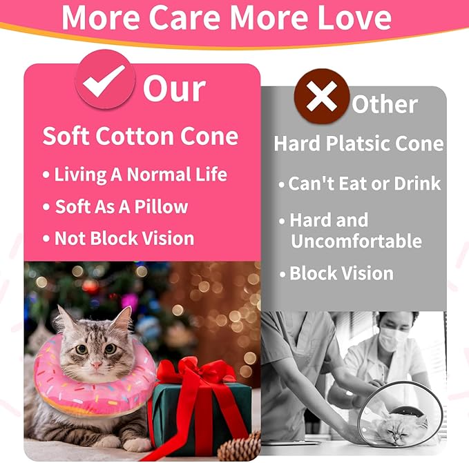 Cat Cone Collar Soft, Cat Recovery Collar for Wound Healing Cute Donut Adjustable Kitten Cones to Stop Licking Comfortable Lightweight Neck Elizabethan Collars for Kittens After Surgery