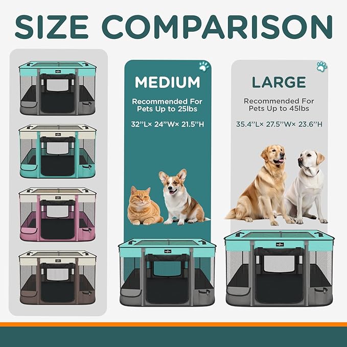 Foldable Pet Kitten Playpen, Waterproof Portable Pet Cat Dog Playpen Kennel Tent for Small Dog Cat, Removable Shade Cover, Come with Free Carrying Case, Indoor Outdoor Use for Small Animals, BlackTeal