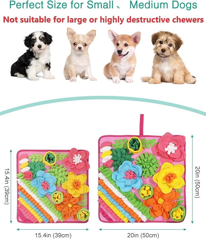 ORIA Snuffle Mat for Dogs, 20x20 Inch Interactive Dog Puzzle Toy, Slow Feeder Mat for Anxiety Relief & Mental Stimulation, Non-Slip Foraging Mat for Small Medium Large Dogs Cats Rabbits