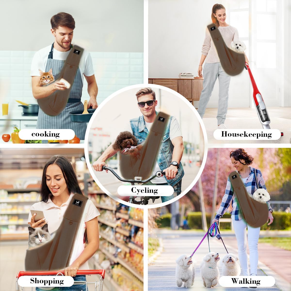 Dog & Cat Carrier Sling, Adjustable Soft Padded Shoulder Puppy Carrier, Hands-Free Dog Carrier Bag with Double Safety Buckles Premium Material for Outdoor Travel (Caramel, M)