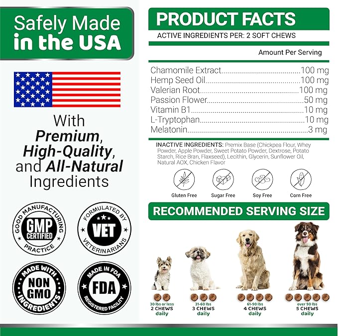 YUMA'S (2 Pack) Hemp Calming Chews for Dogs - Advanced Dog Calming Chews - Anxiety Relief Treats - Separation Aid, Barking, Stress Relief, Thunderstorms - Melatonin - Hemp Oil - Made in USA