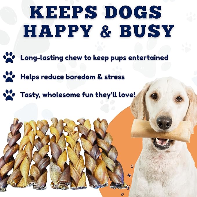 Amazing Dog Treats - 6 Inch Braided Collagen Sticks for Dogs - (10 Count) - Collagen Bully Sticks for Dogs