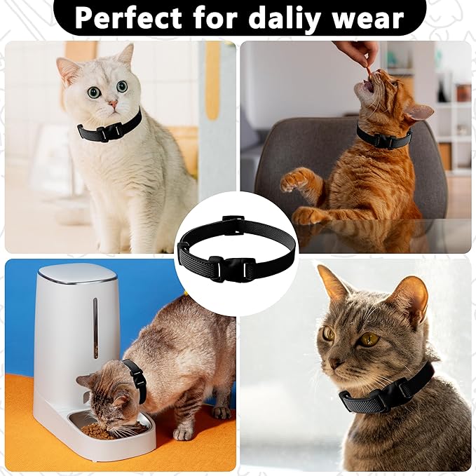 Elastic Cat Collar, Stretch Cat Collar Quick Release, Bright Colors Safety Kitten Collar Adjustable Collar for Kittens, Lightweight Soft Polyester Collars for Boy Girl Cats (Black,L)