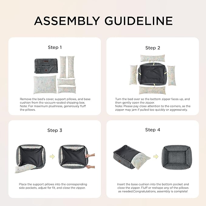 Bedsure Cute Dog Bed for Large Dogs - Washable Furry Puppy Beds, Rectangle Orthopedic Corduroy Fleece Pet Beds with Removable Zipper Cover, 36x27x8inches, Warm Grey