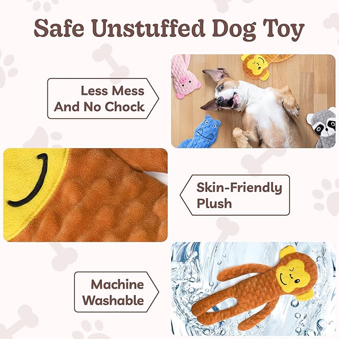 SHARLOVY No Stuffing Dog Toys 5 Pack, Crinkle Interactive Dogs Toy for Boredom, Puppy Toys for Teething to Keep Them Busy, Cute Squeaky Dogs Toy for Small, Medium, and Large Breed