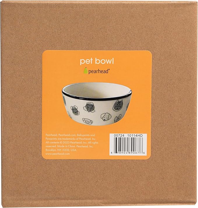 Pearhead Ceramic Dog Faces Dog Bowl, Holds 2 Cups, Stoneware Food and Water Dish for Dogs up to 20 lbs, Microwave and Dishwasher Safe, Small/Medium