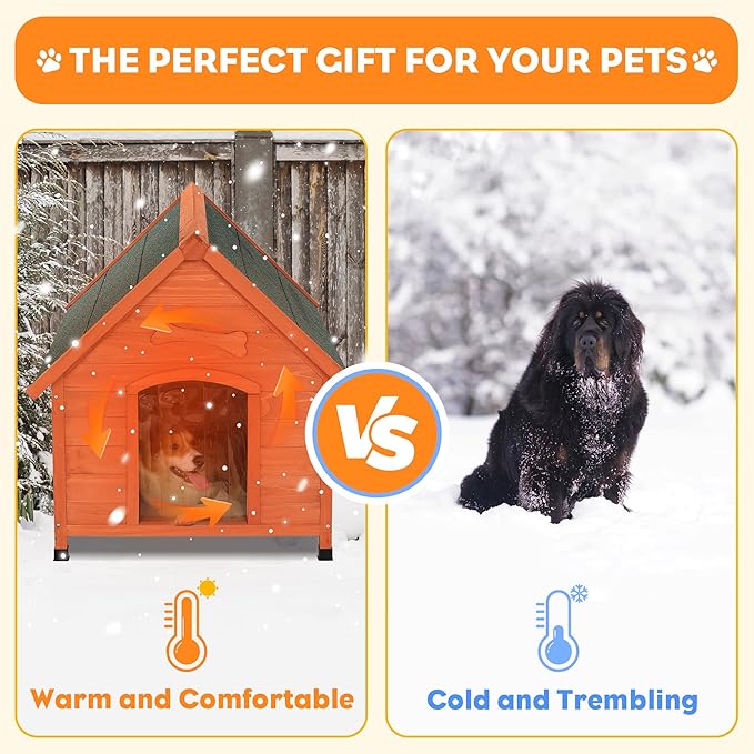 Solid Wood Dog House Comfortable Outdoor Shelter for Medium-Sized and Smaller Dog Sturdy, Durable and Easy to Clean,Can DIY,33.5’’D×30.7’’W×32.3’’H