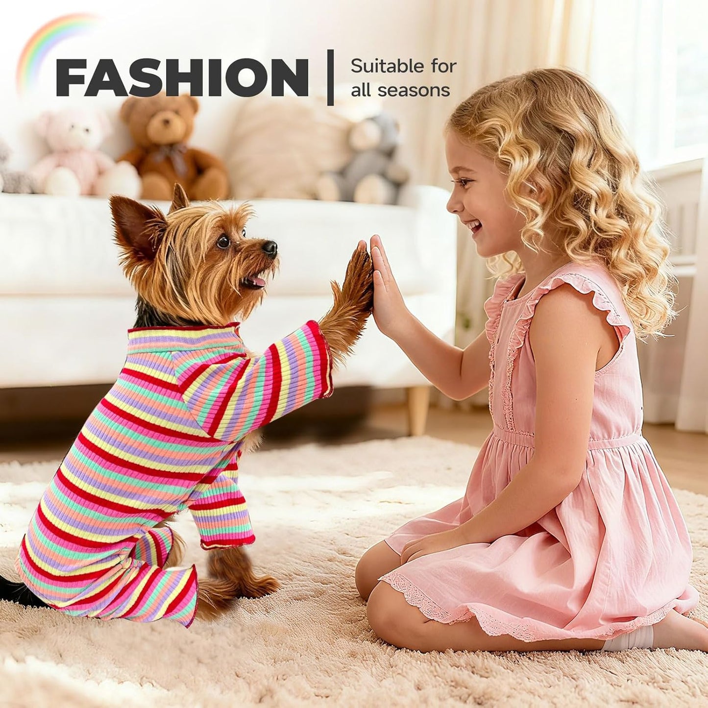 BAEJMJK Striped Dog Pajamas Stretchy Cute Four-Legged Boy Girl Dog Clothes with Sleeves Comfortable Dogs Jumpsuit Colorful Pet Puppy Outfits Apparel for Small Medium Dogs Cats(Red,XX-Large)