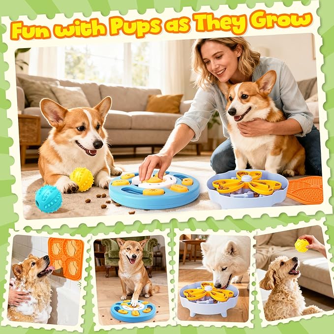 Curated Dog Puzzle Toys for Boredom and Mental Stimulation, 10-Pack Enrichment Toy Set with Slow Feeder Bowl, Lick Mat & Treat Ball to Keep Dogs Busy and Engaged