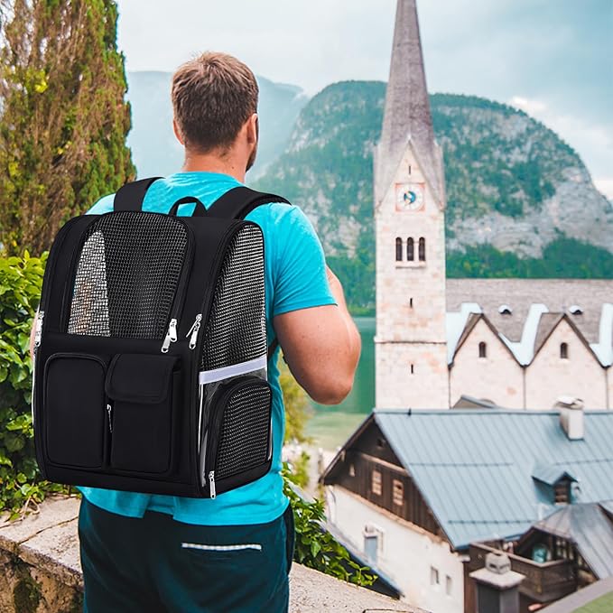 Pet Backpack, Airline Approved Dog Backpack, Cat Bag for Travel Hiking Bike Riding Walking Outdoor, Cat Backpack with Breathable Mesh(Black)