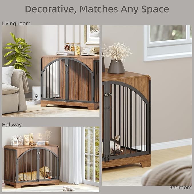 40" Farmhouse Dog Crate Furniture for Large/Medium Dogs, Decorative Pet House End Table, Wooden Dog Kennel Furniture Indoor, Retro Brown