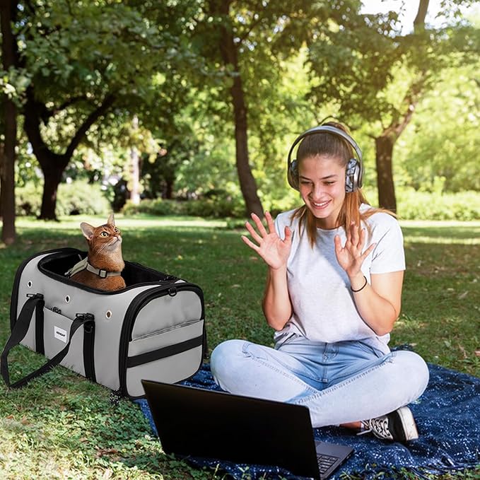 Pet Carrier Bag, Foldable Cat Bag Airline Approved, Soft-Sided Cat Travel Bag, Washable Dog Carrier Privacy Protection for Home Outdoor Travel(S, Grey)