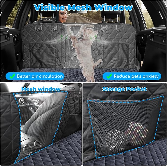 URPOWER Dogs Back Seat Extender with Non-Slip Blanket - Hard Bottom Dog Car Seat Cover & Removable Dog Bed Mat, Waterproof Dogs Hammock for Car, SUV & Small Truck, Pet Backseat Protector Holds 400lbs