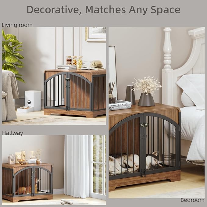 31.5" Farmhouse Dog Crate Furniture for Small Dogs, Decorative Pet House End Table, Wooden Dog Kennel Furniture Indoor, Retro Brown