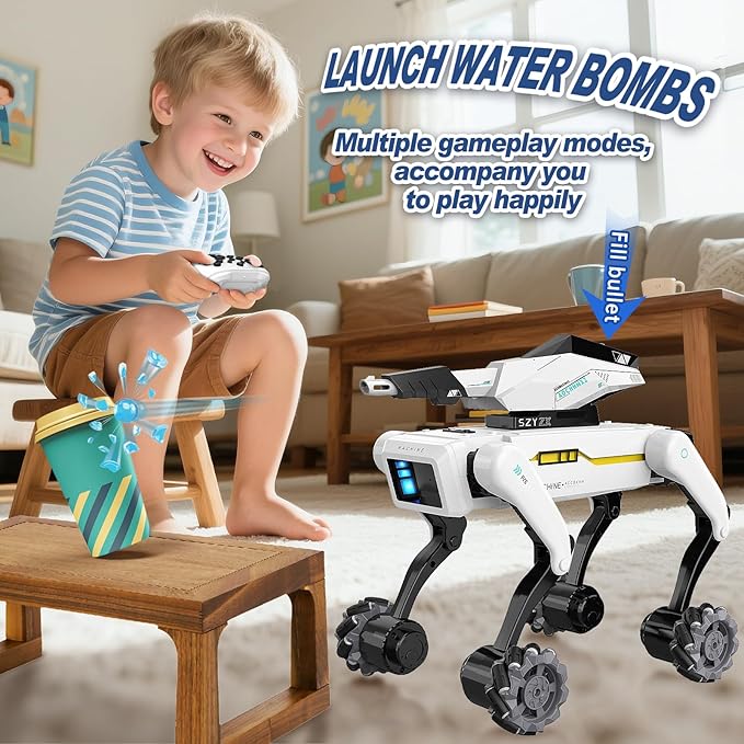 3 in 1 Robot Dog with Wheels Kit, 30+ Bionic Actions, Voice & Remote Control, Programmable Moves, Rechargeable Battery, All-Terrain Stunt Pet Toy for Kids(Removable Claw & Cannon)