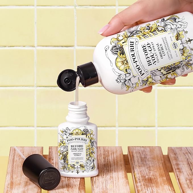 Poo-Pourri Before-You-Go Toilet Spray, Original Citrus, 2 Fl Oz, 2 Pack, Up to 100 Uses, Bathroom Odor Deodorizer with Essential Oils, Travel Essentials, TSA Approved Size, Lemon Bergamot