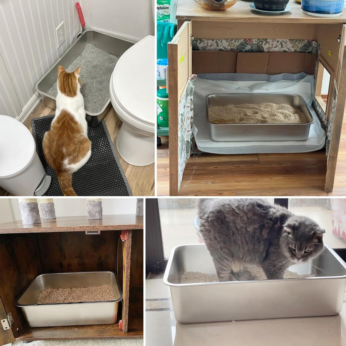 Stainless Steel Litter Box 2 Pack-XLarge Metal Litter Box-High Sided Cat LitterBox for Adult Big Cats, Stainless Steel Cat LitterBoxe 6IN Deep- Easy to Clean,Non Stick, No Smell