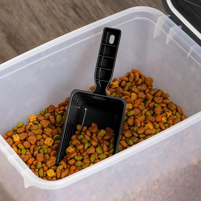 IRIS USA Airtight Dog Food Storage Container with 2-Cup Scoop and Slow Feeder Bowl Combo, Up to 30 lbs Pet Food Bin with Attachable Wheels, Anti-Slip Short Snouted Bowl, Easy to Clean, BPA Free, Black