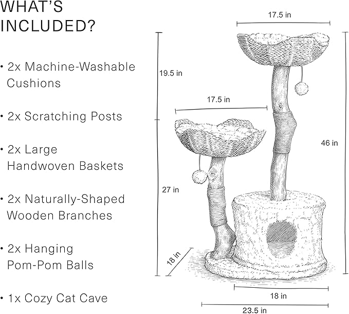 Mau Lifestyle Modern Cat Tree Tower, Real Branch Luxury Cat Condo, Wood Cat Tower, Scratching Tree, Cat Lover Gift