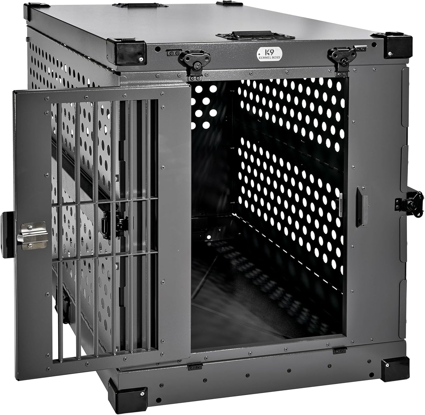 Heavy Duty Fully Collapsible Powder-Coated Aluminum Dog Crate - Large (Gray)