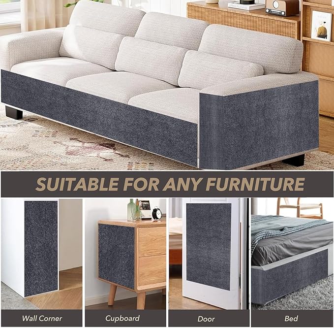 78.7"X15.8" Cat Scratching Mat, Self-Adhesive Cat Scratch Carpet, DIY Cats Scratch Furniture Protector for Couch, Sofa, Wall & Door, Durable Furniture Guards Couch Scratcher from Cats Claws, Dark Grey