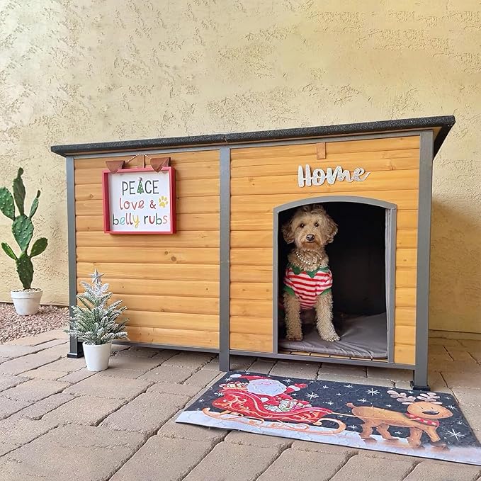 Aivituvin Dog House Outdoor 59" Extra Large Insulated Dog Kennel with Movable Insulation Liner,All-Around Iron Frame