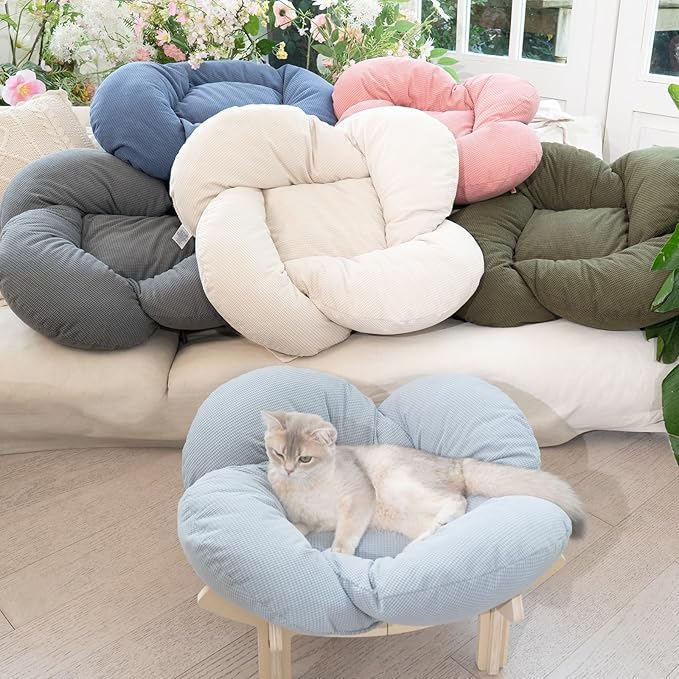 CHEERHOME PETS Elevated Cat Bed Wooden with Cushion Fluffy Pet Couch Sofa for Indoor Cats Raised Kitty Lounge Chair Suitable for Puppy, Cat Furniture(Gray)