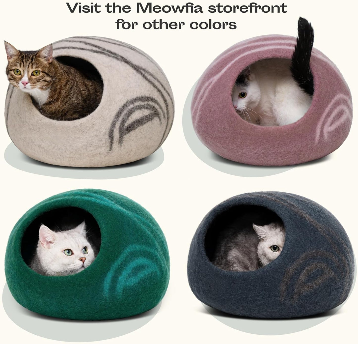 MEOWFIA Cat Cave – Premium Felt Cat Bed for Indoor Cats, Handmade 100% Merino Wool (Medium, Shining Tiger)