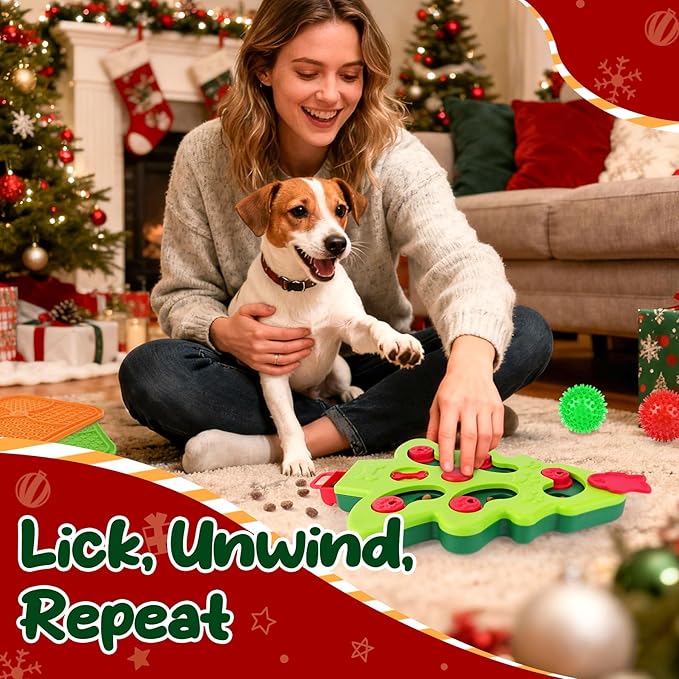 Christmas Dog Enrichment Toy Set — Interactive Dog Puzzle Toy for Mental Stimulation, Lick Mat for Slow Feeding, Squeaky & Treat Balls for Small & Medium Dogs