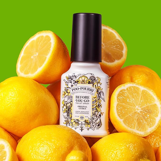 Poo-Pourri Before-You-Go Toilet Spray, Original Citrus, 4 Fl Oz, Up to 200 Uses, Bathroom Odor Deodorizer, Plant-Based with Essential Oils, for Home or Work, Lemon, Bergamot and Lemongrass Scent
