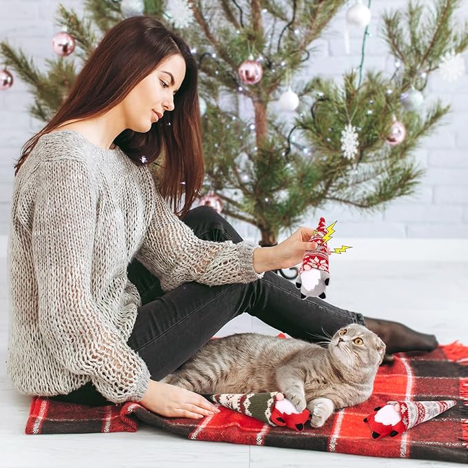 Retro Shaw Christmas Cat Toys, Xmas Catnip Toys for Indoor Kitten Kitty, Safe Kitten Teeth Cleaning Toy, Interactive Cat Chew Kitty Kicker Toy Santa Claus