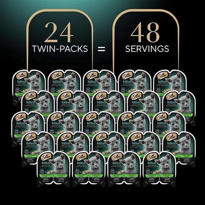 Sheba Perfect Portions Kitten Wet Cat Food Pate Turkey Entree, 2.6 oz. Twin-Pack Trays (24 Count, 48 Servings)