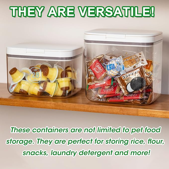 2 Pack Large Dog Treat Container Bins 2 Qt + 3 Qt with One-Press Flip-up Lid, Airtight Pet Dog Cat Treat Jar for Countertop, Pet Biscuit Canister Cookie Holder