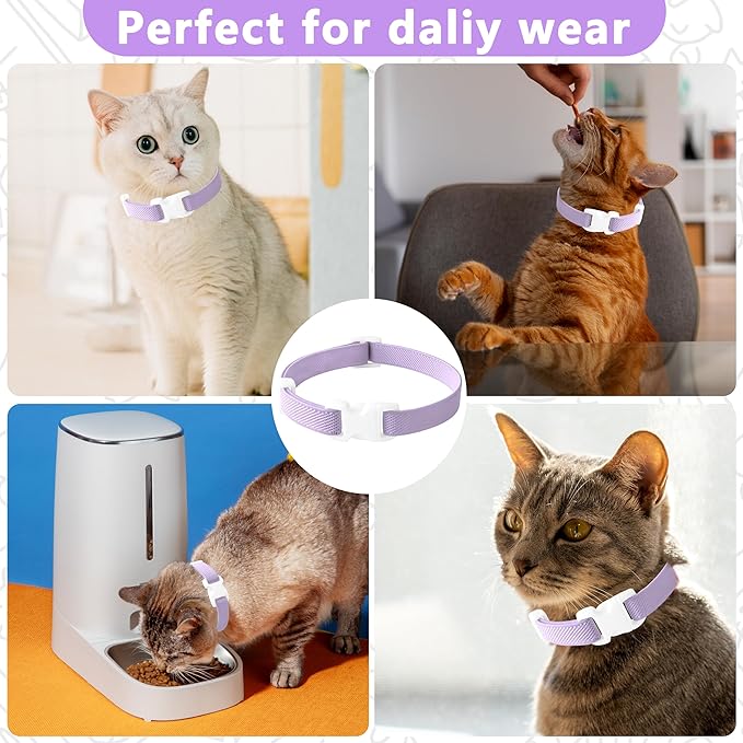 Elastic Cat Collar, Stretch Cat Collar Quick Release, Bright Colors Safety Kitten Collar Adjustable Collar for Kittens, Lightweight Soft Polyester Collars for Boy Girl Cats (Purple,M)