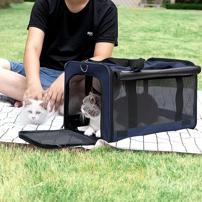 Medium Cat Carrier Large Cat 15 lbs+ Soft Pet Carrier Small Puppy/Ventilated 2 Kittens Car Travel Bag Case/Comfy Big Maine Coons 25 Pounds/Soft-Sided Mesh Kitty Products Dark Blue
