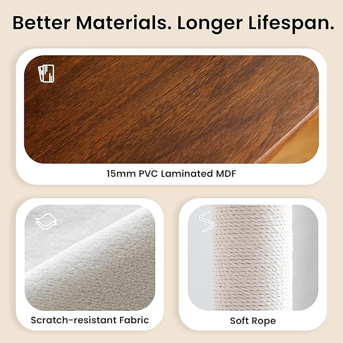 Modern Cat Tree - 64 inch Cat Tower for Indoor Cats, Multi-Level Cat Condo with 7 Fully Wrapped Scratching Posts, 2 Perches, Hammock, Removable Pad & Dangling Balls-Walnut Brown