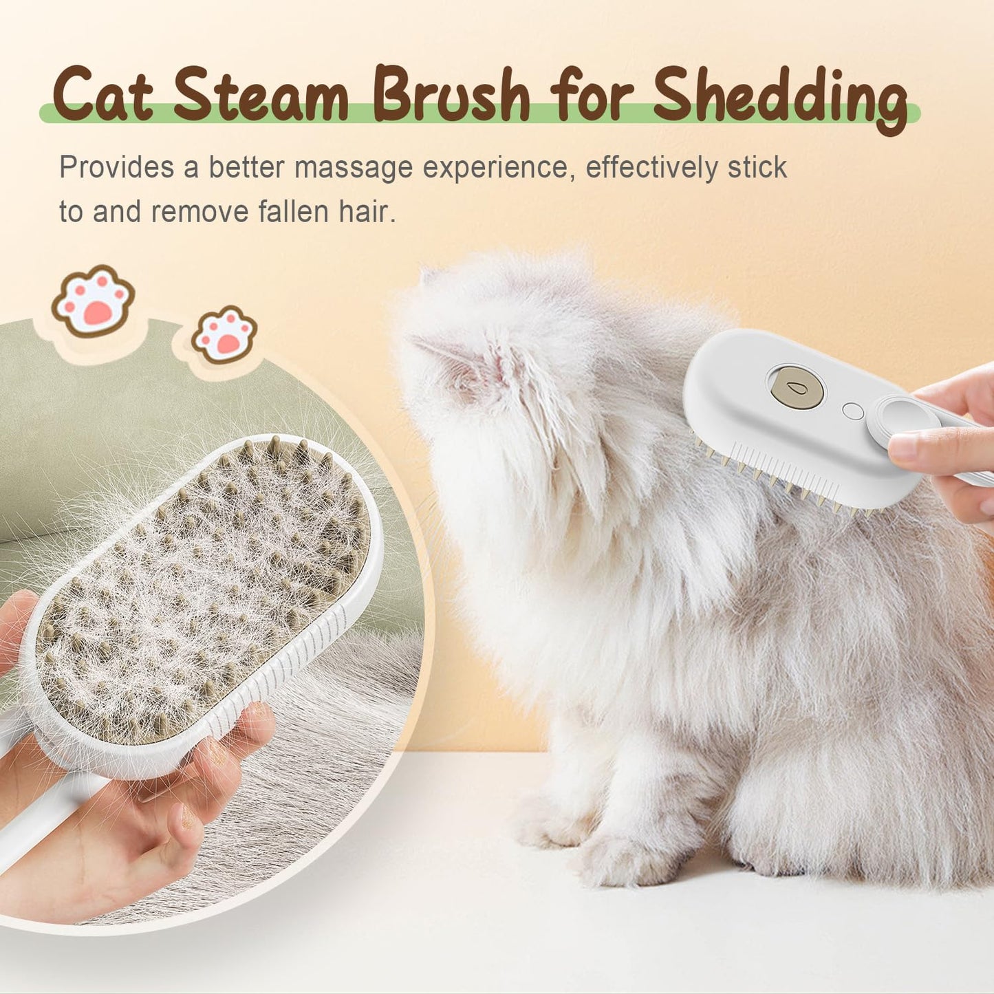 Upgrade Cat Steam Brush, 3 in 1 Pet Steam Groomer Brush, Rechargeable Pet Steam Groomer Comb for Massaging and Cleaning Shedding Pets Hair, Anti-Static Hair Removal Comb for Cats Dogs (Khaki+White)