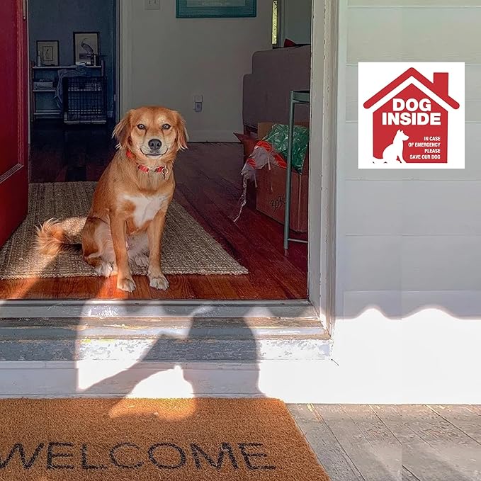 7 Pack Pet Dog Alert Signs Stickers 5x5 Inch Dog Inside Emergency Please Save Our Dog Sign Decal Selignf-Adhesive Vinyl Sign for Ultimate UV, Weather, Scratch, Water and Fade Resistance, Indoor and Outdoor red