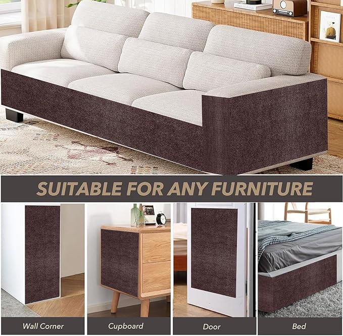 78.7"X15.8" Cat Scratching Mat, Self-Adhesive Cat Scratch Carpet, DIY Cats Scratch Furniture Protector for Couch, Sofa, Wall & Door, Durable Furniture Guards Couch Scratcher from Cats Claws (Brown)