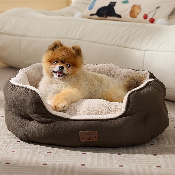 Bedsure Self Warming Dog Beds for Small Dogs - Round Medium Cat Beds for Indoor Cats, Washable Pet Bed for Puppy and Kitten with Slip-Resistant Bottom, 25 Inches, Self Warming Brown, Non-Electric