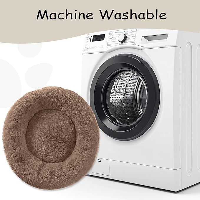 39'' inch Calming Dog Bed, Plush Anti-Anxiety Donut Dog Bed for Medium Large Dogs, Warming Cozy Soft Cute Round Washable, Marshmallow Cuddler Nest Pet Bed, Brown