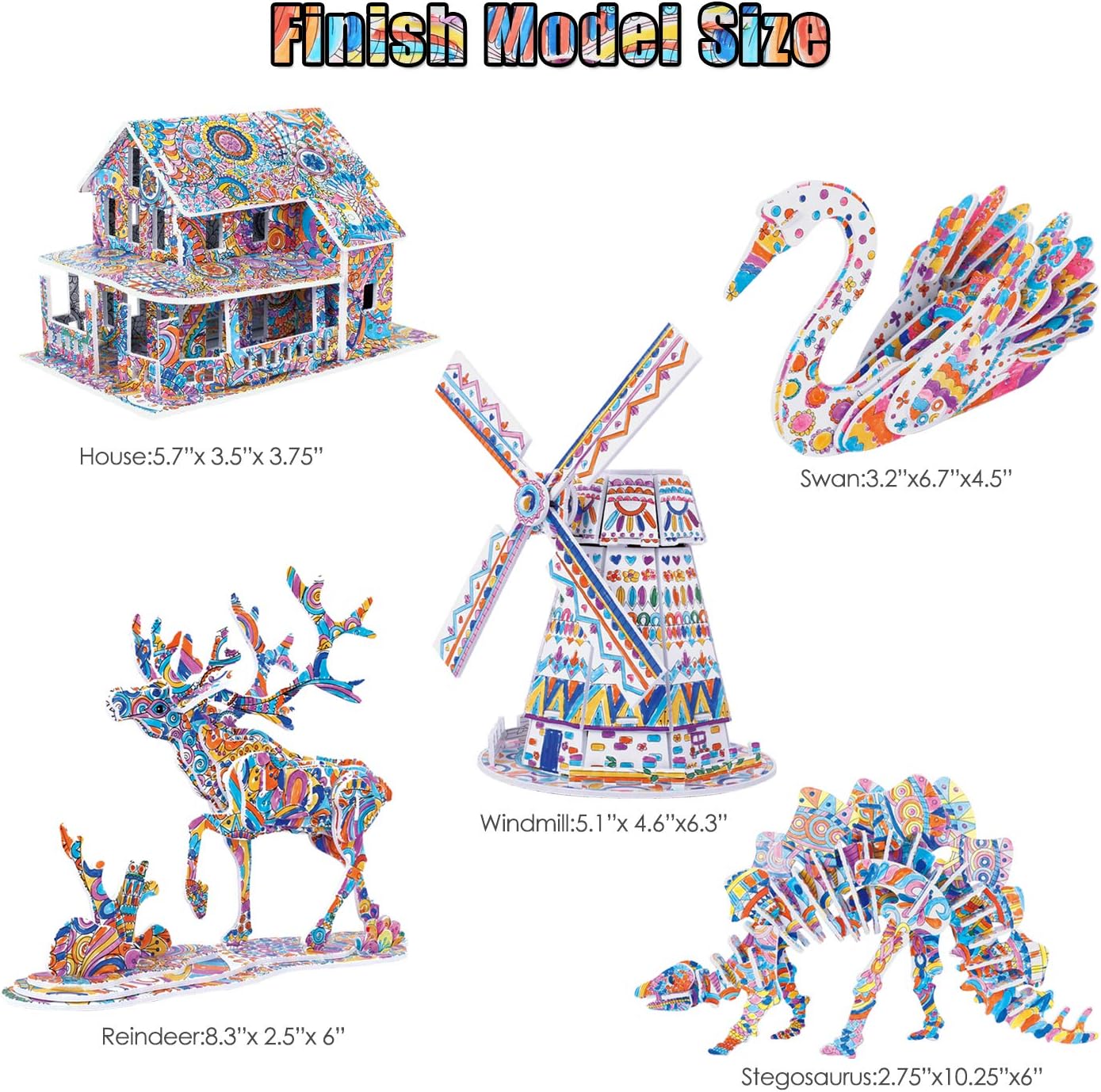 BEARUN 3D Coloring Puzzle Set, Arts and Crafts for Girls and Boys Age 6 7 8 9 10 11 12 Year Old, Fun Educational Painting Crafts Kit with Supplies for Kids, Birthday Toy Gift for Kids