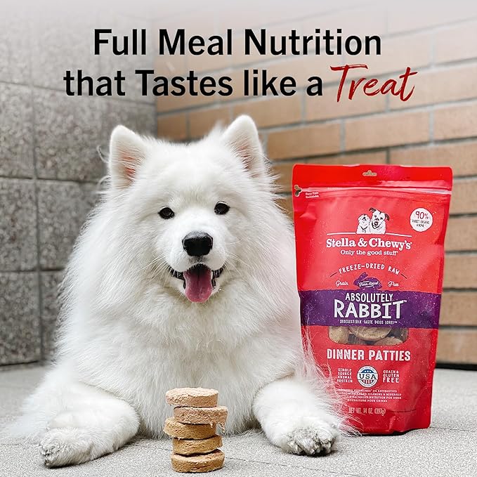 Stella & Chewy's Freeze-Dried Raw Dinner Patties - Absolutely Rabbit Recipe - High Protein Grain-Free Puppy & Dog Food - Perfect For Picky Eaters - 25 oz
