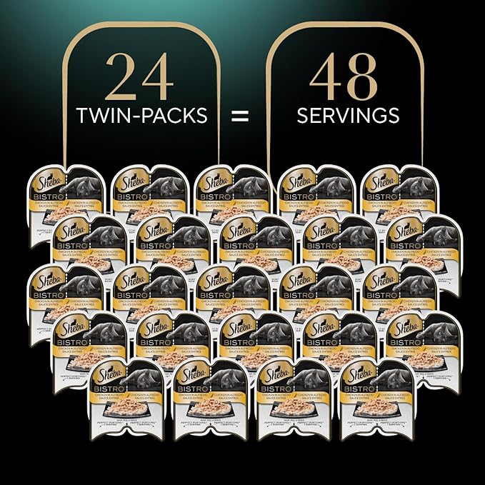 Sheba Perfect Portions Bistro Adult Wet Cat Food, Chicken in Alfredo Sauce Entree, 2.6 oz. Twin-Pack Trays (24 Count, 48 Servings)